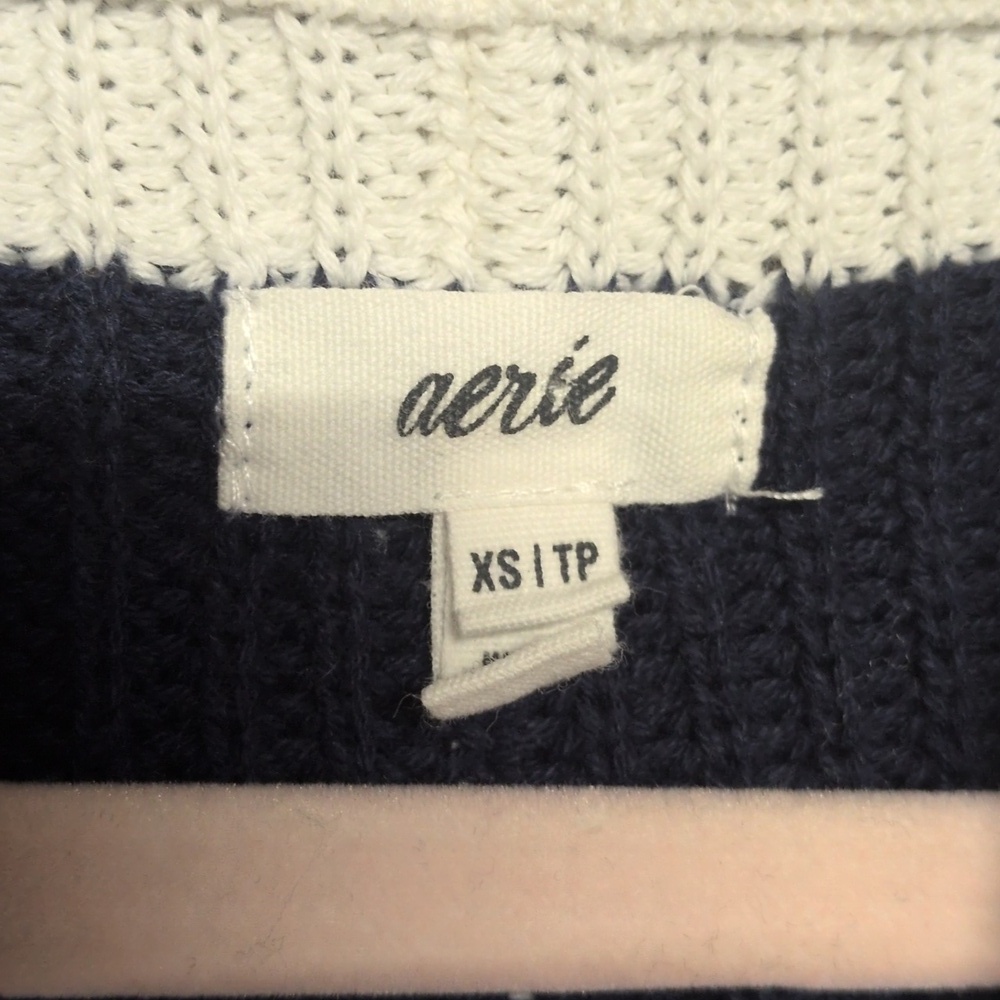 Aerie 1/4 Zip Beyond Sweater, Oversized Fit Blue Stripe Cotton Ribbed Sweater XS - Picture 3 of 7